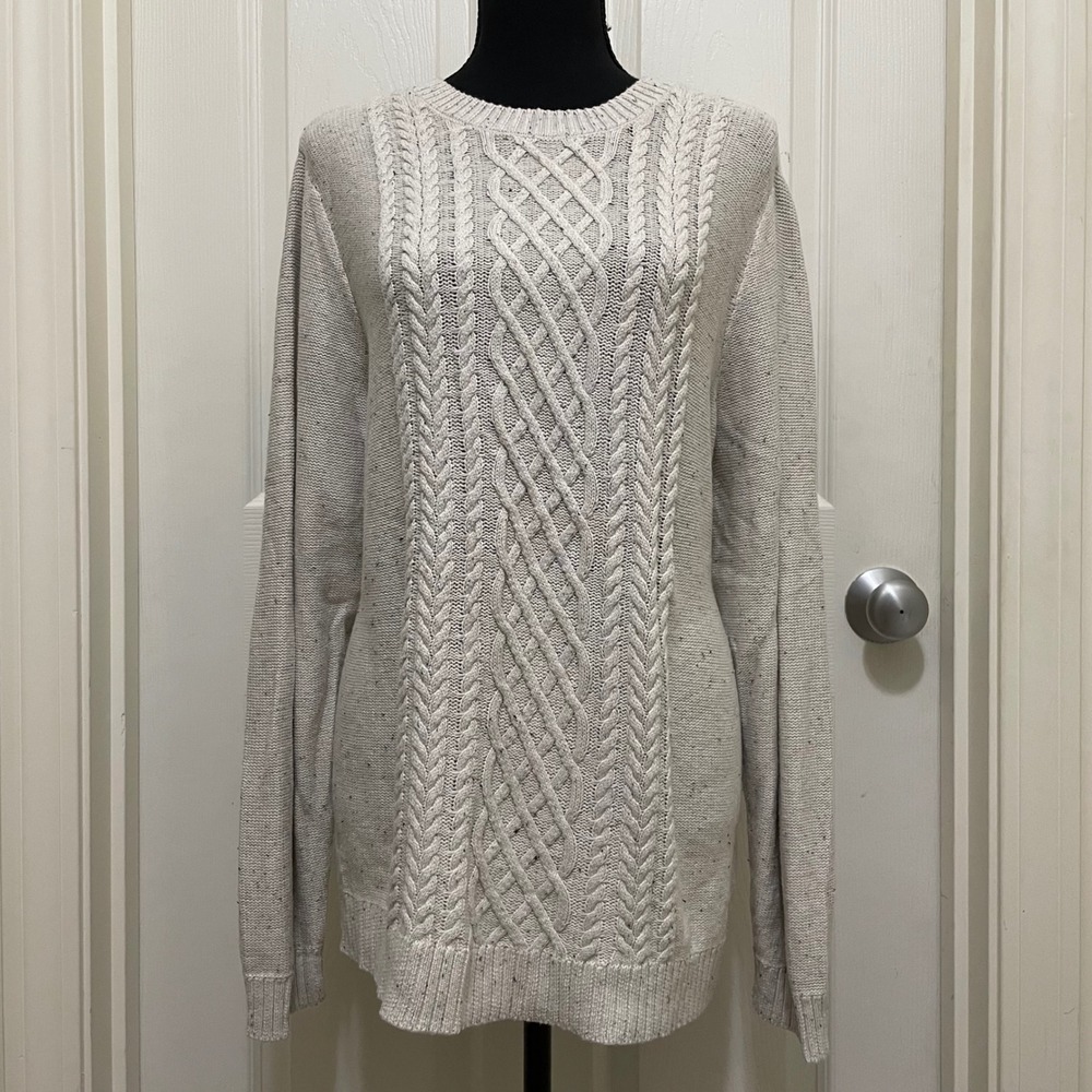 Croft & Barrow Cable Knit Sweater Crew Neck Pullover Cotton‎ Blend Off White XL